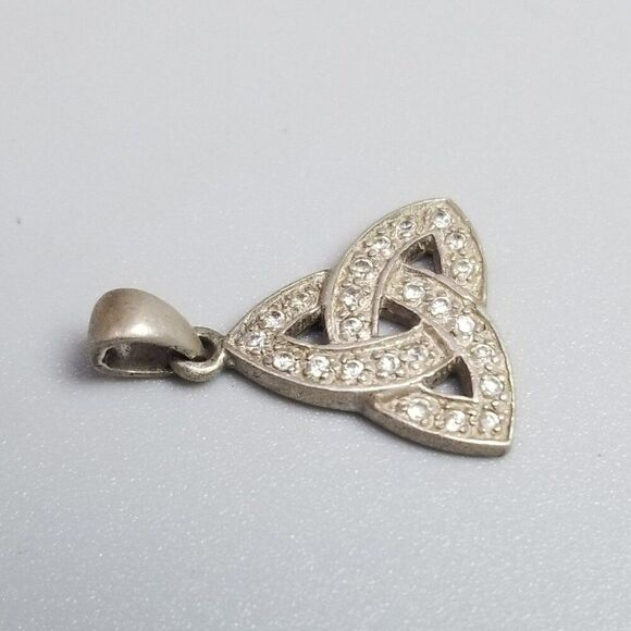 Vintage Sterling Silver Celtic Knot Rhinestone Encrusted Pendant Charm, 925 - Picture 5 of 10